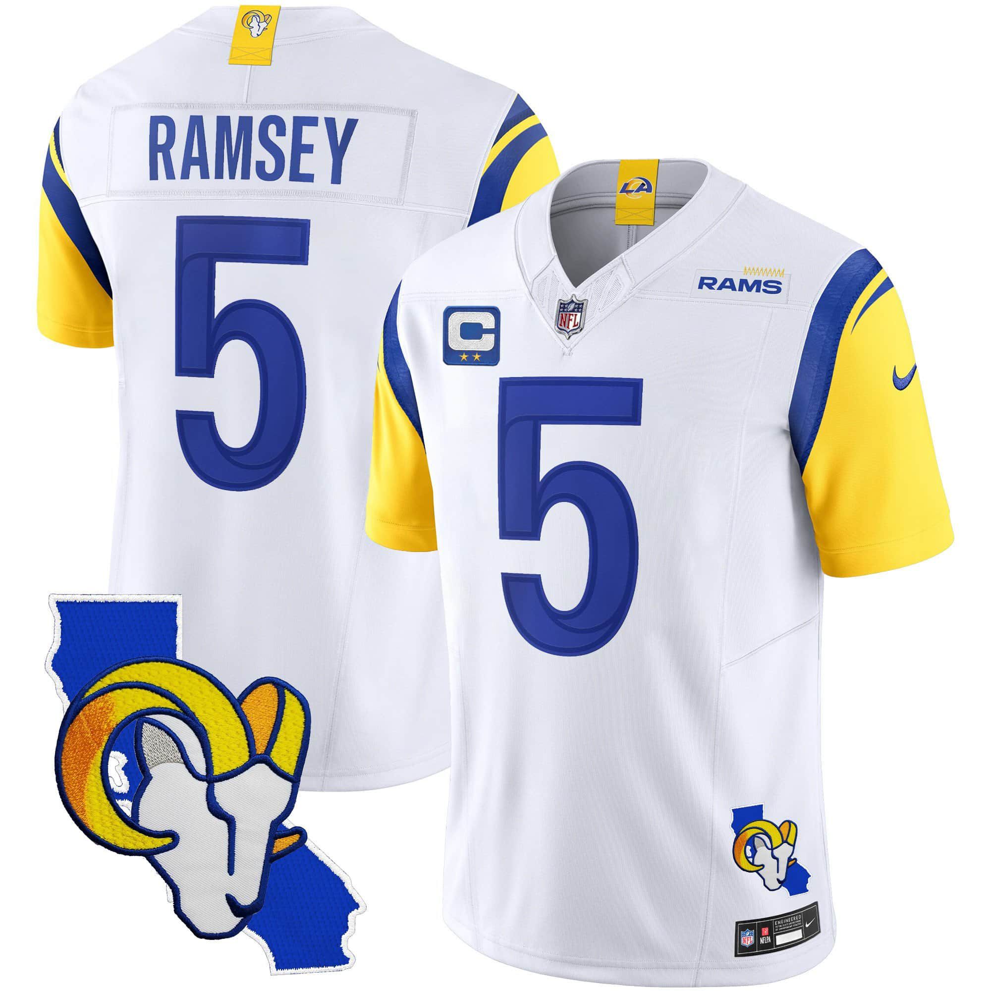 Men Los Angeles Rams #5 Ramsey White 2024 Nike California Patch Vapor Limited NFL Jersey->indianapolis colts->NFL Jersey